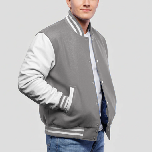 Light Oxford Wool & White Leather Jacket