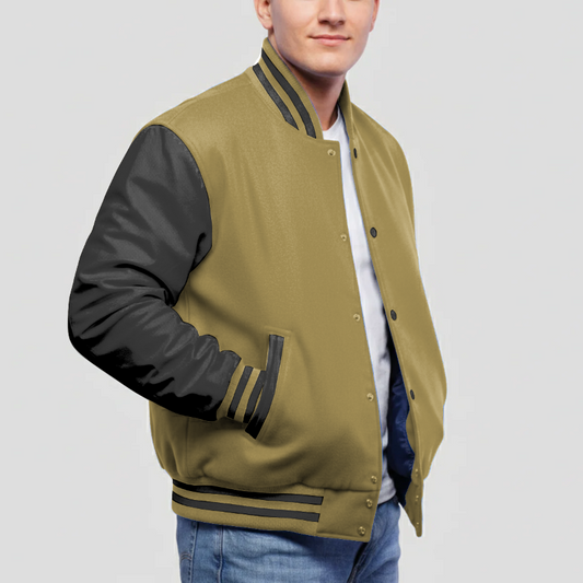 Old Gold Wool & Black Leather Jacket