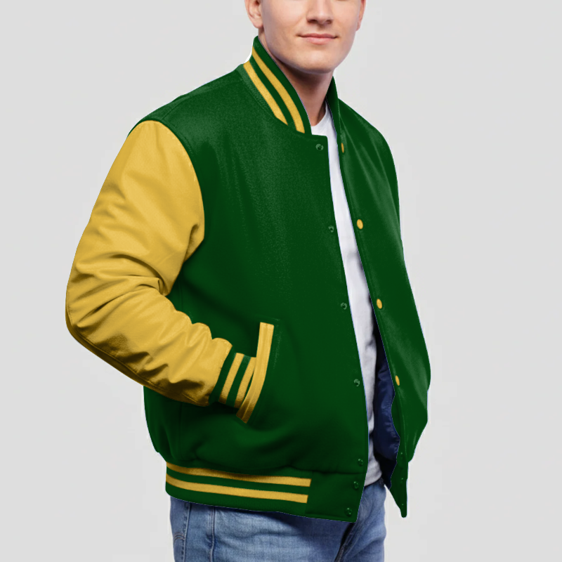 Hunter Green Wool & Bright Gold Leather Jacket
