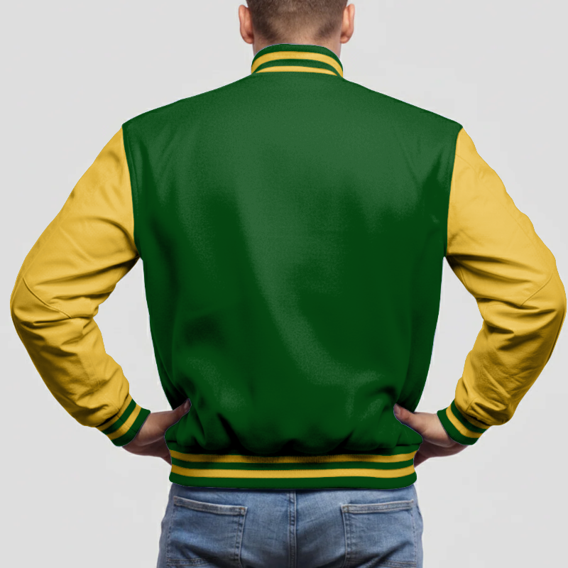 Hunter Green Wool & Bright Gold Leather Jacket