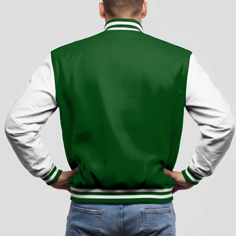 Hunter Green Wool & White Leather Jacket