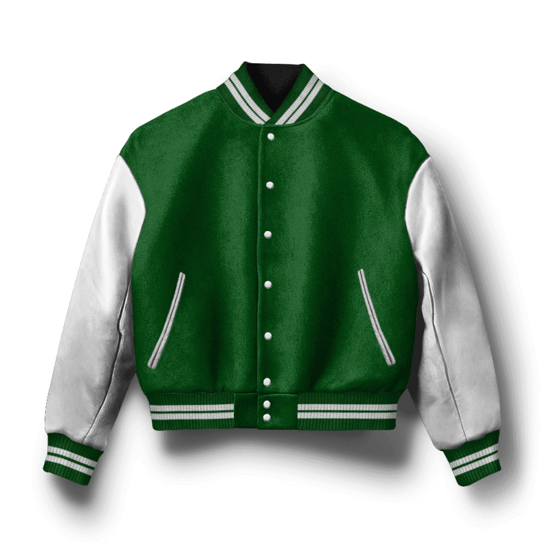 Hunter Green Wool & White Leather Jacket