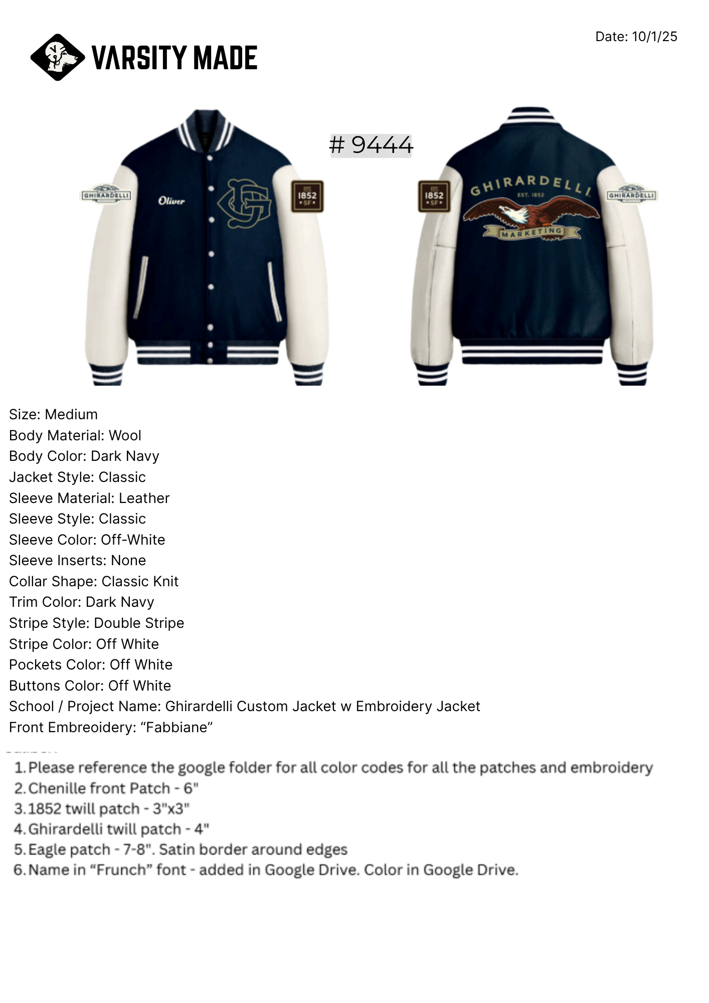 Ghirardelli Custom Jacket w Embroidery Jacket