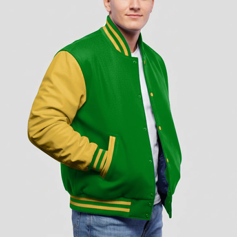Kelly Green Wool & Bright Gold Leather Jacket