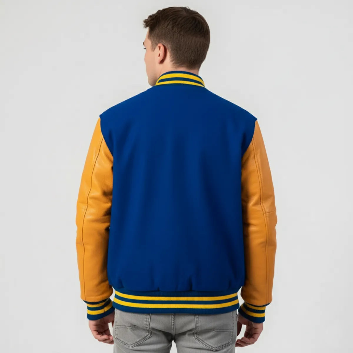Newark Blue Wool & Bright Gold Leather Jacket
