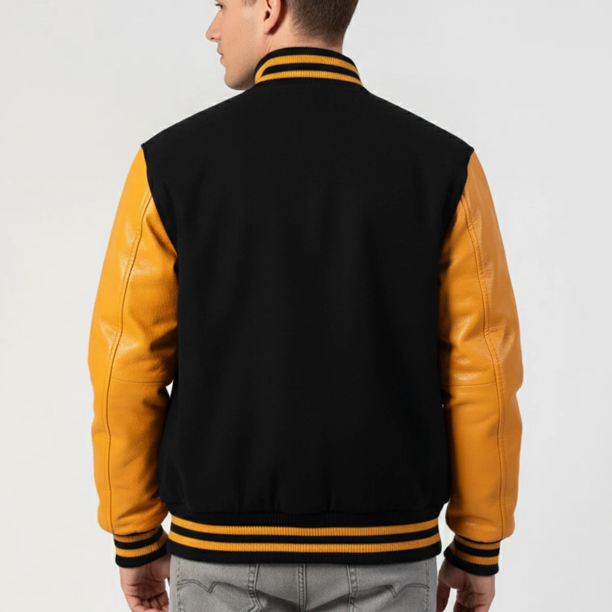 Black Wool & Bright Gold Leather Jacket