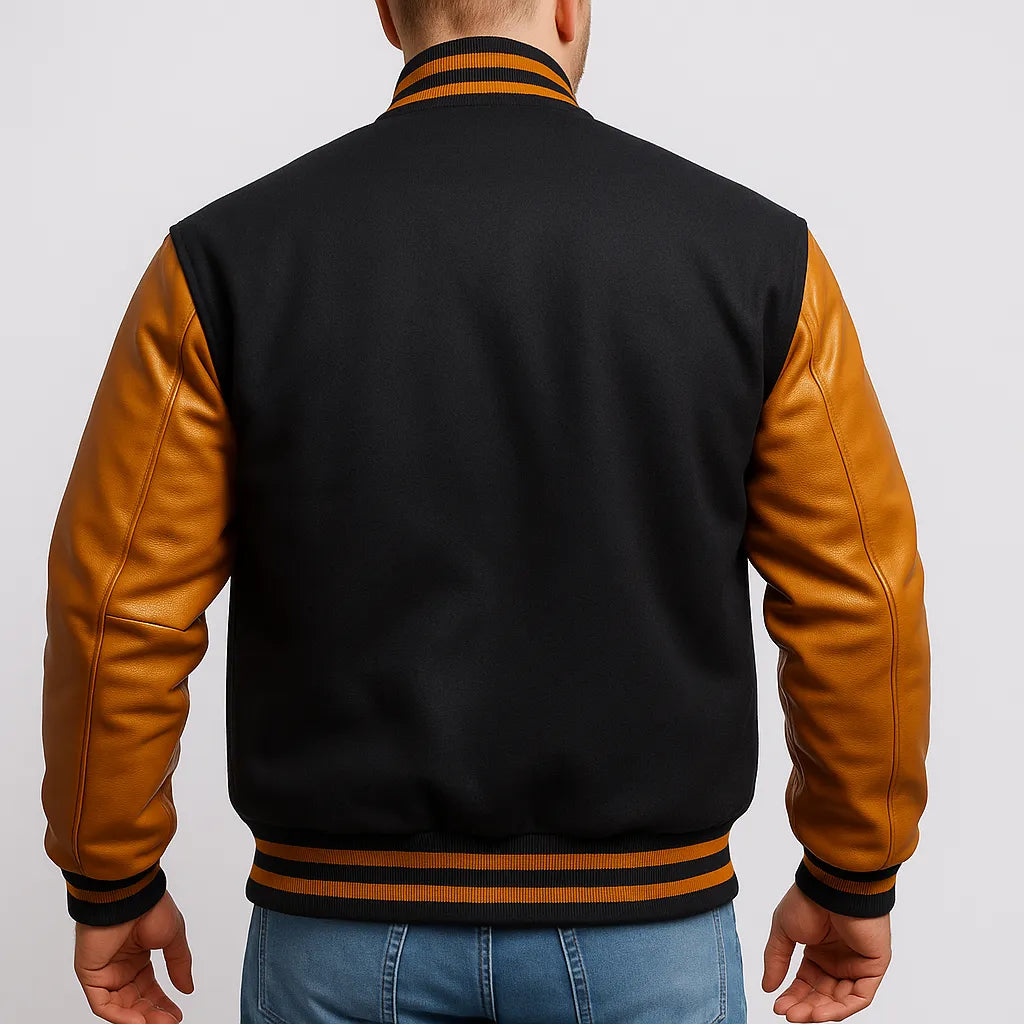 Black Wool & Old Gold Leather Jacket