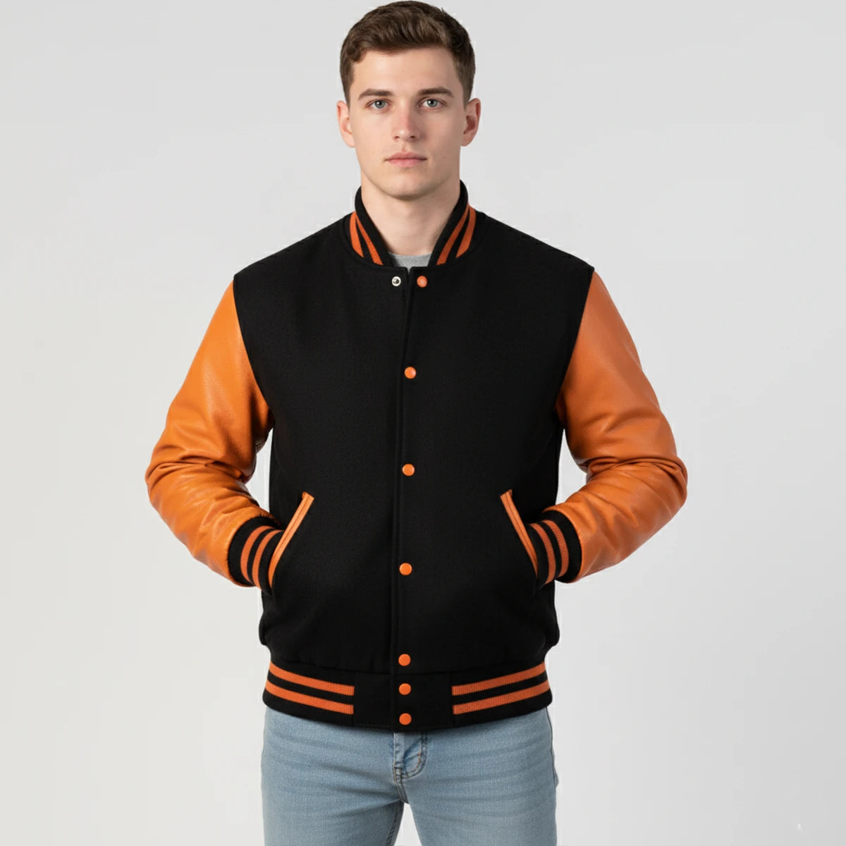 Black Wool & Orange Leather Jacket