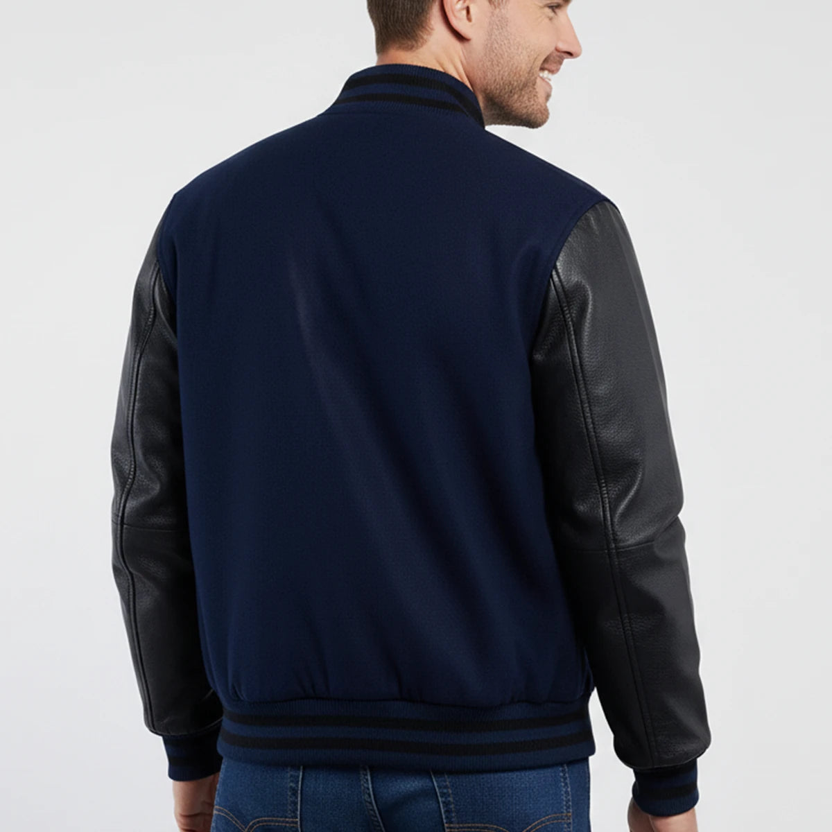 Dark Royal Wool & Black Leather Jacket