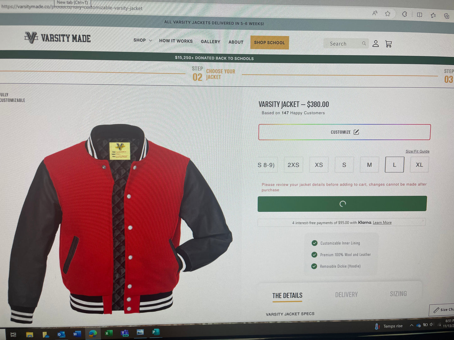 Split custom jacket - size large
