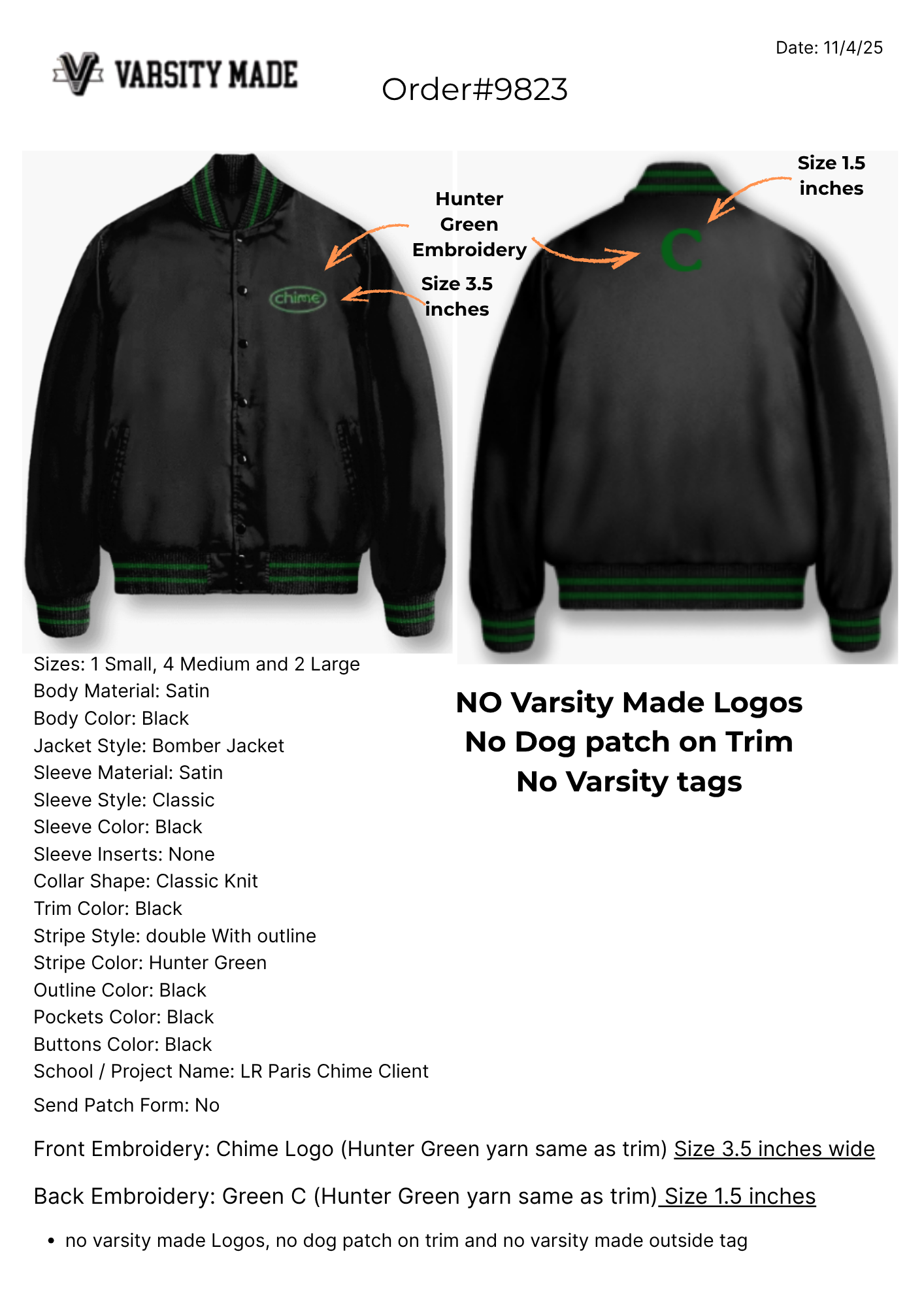 LR Paris bomber Chime order