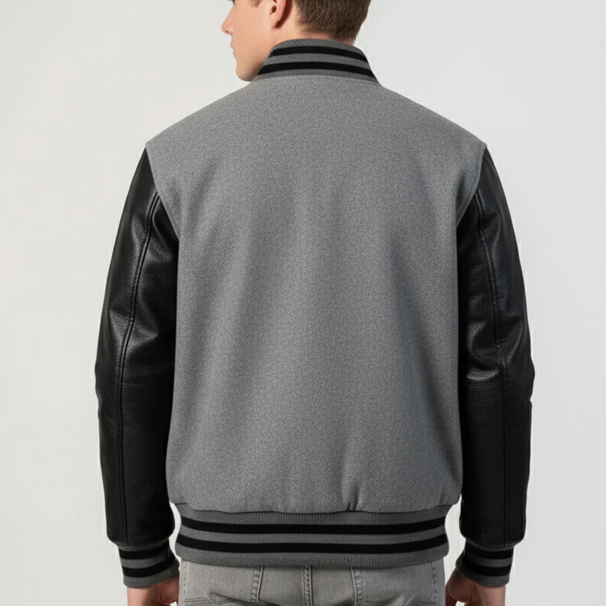 Light Oxford Wool & Black Leather Jacket