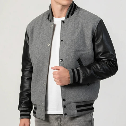 Light Oxford Wool & Black Leather Jacket
