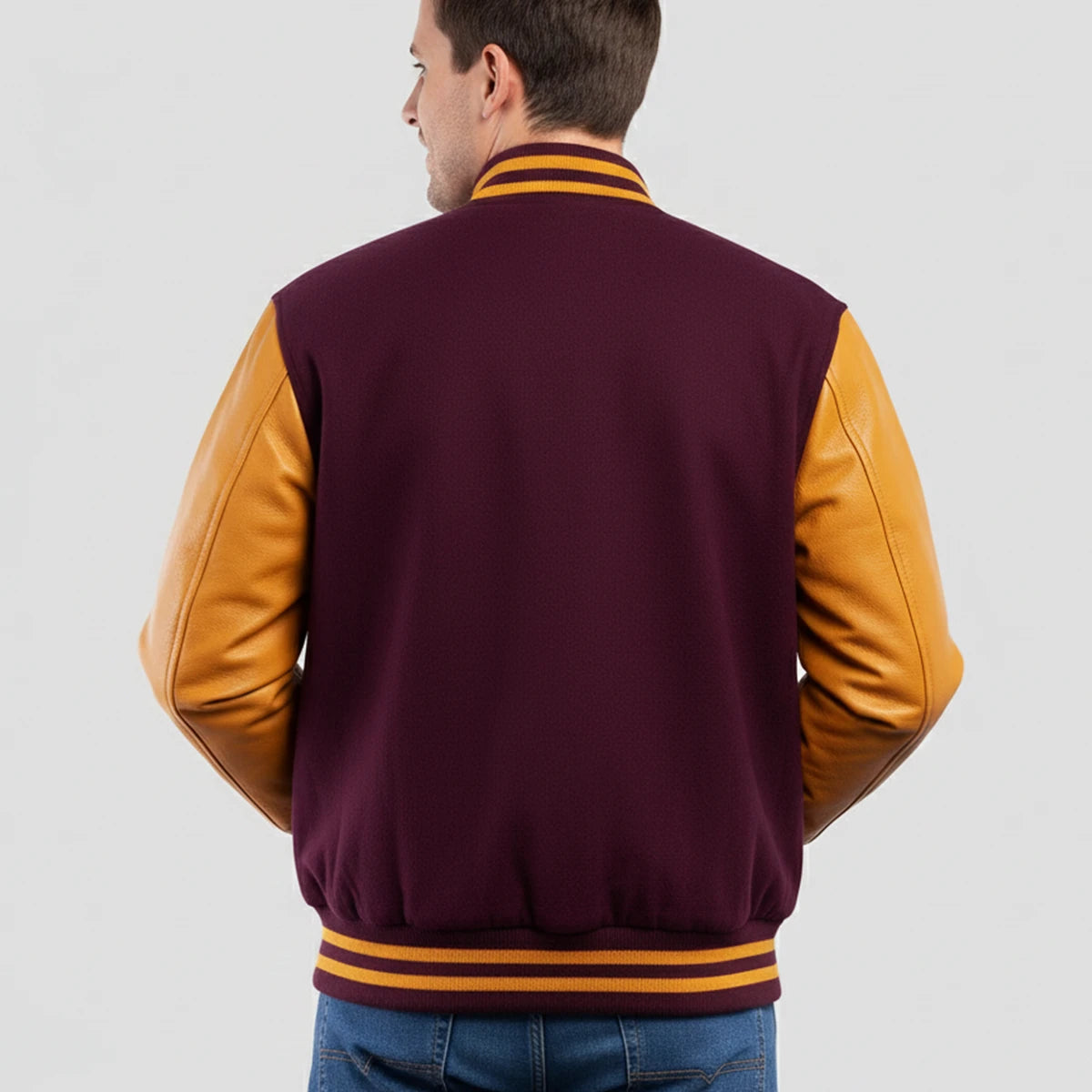 Maroon Wool & Bright Gold Leather Jacket