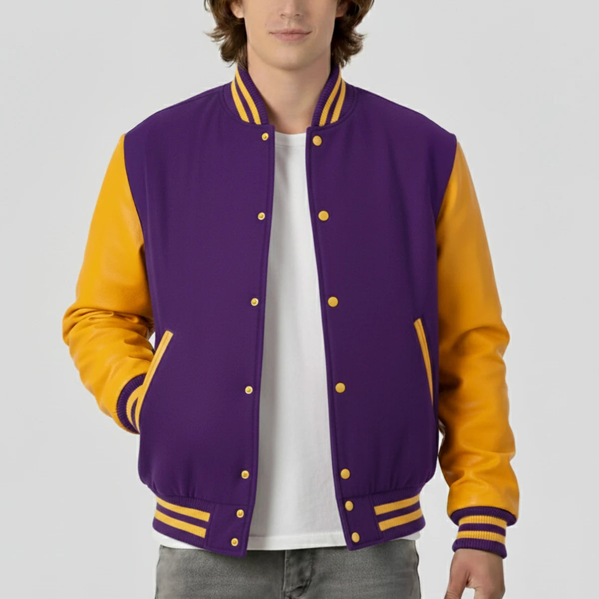 Purple Wool & Bright Gold Leather Jacket