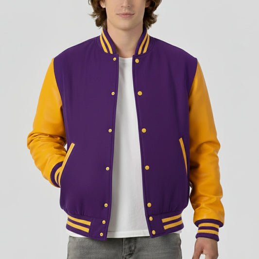 Purple Wool & Bright Gold Leather Jacket
