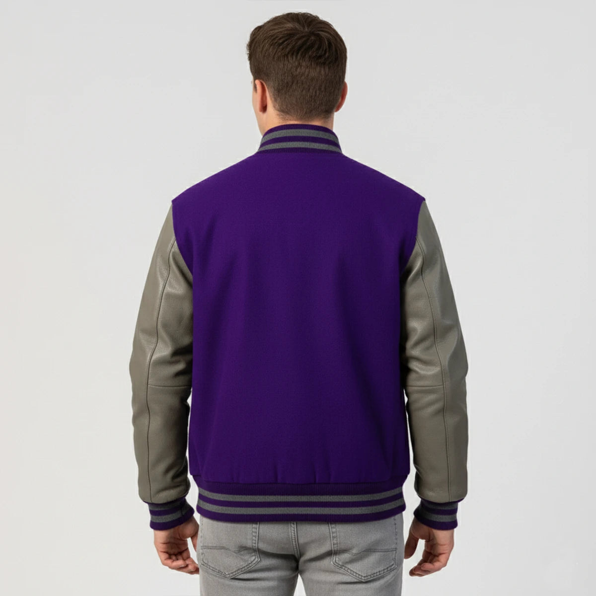 Purple Wool & Grey Leather Jacket