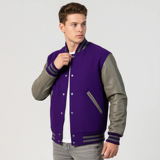 Purple Wool & Grey Leather Jacket