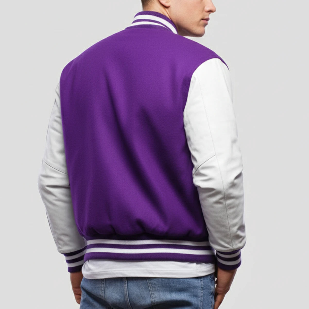 Purple Wool & White Leather Jacket