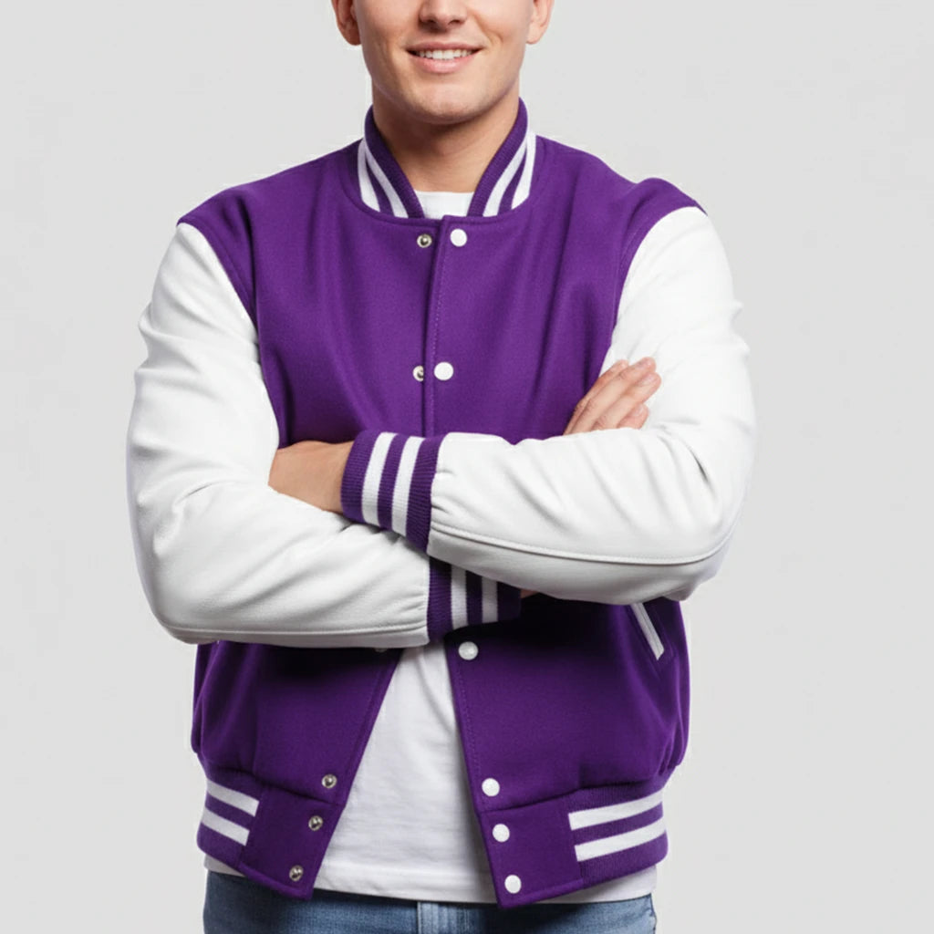 Purple Wool & White Leather Jacket