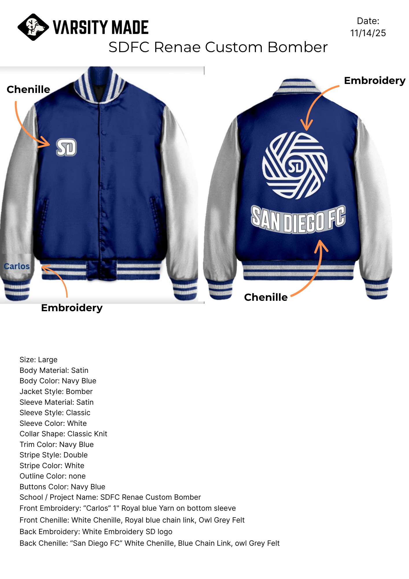 SDFC Renae Custom Bomber Jacket
