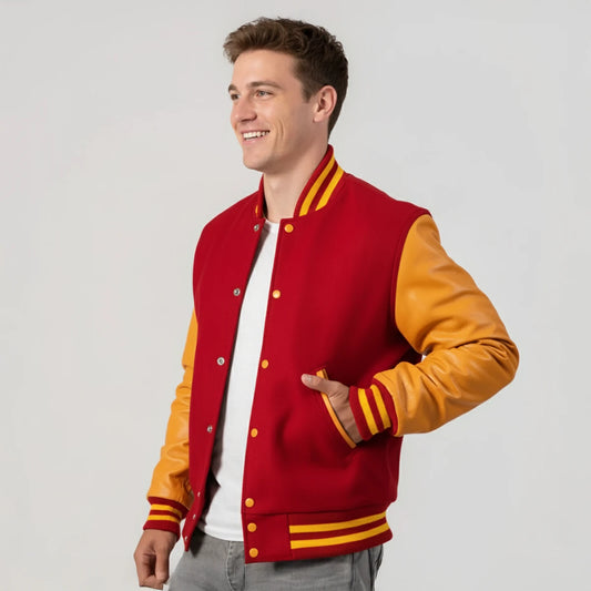 Scarlet Wool & Bright Gold Leather Jacket