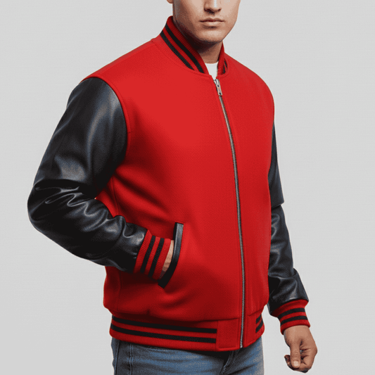 Scarlet Wool & Black Leather Jacket
