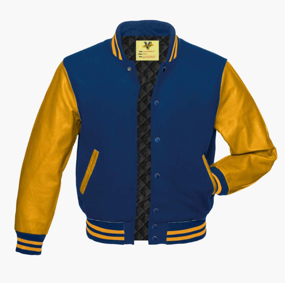 Royal blue and yellow varsity jacket discount