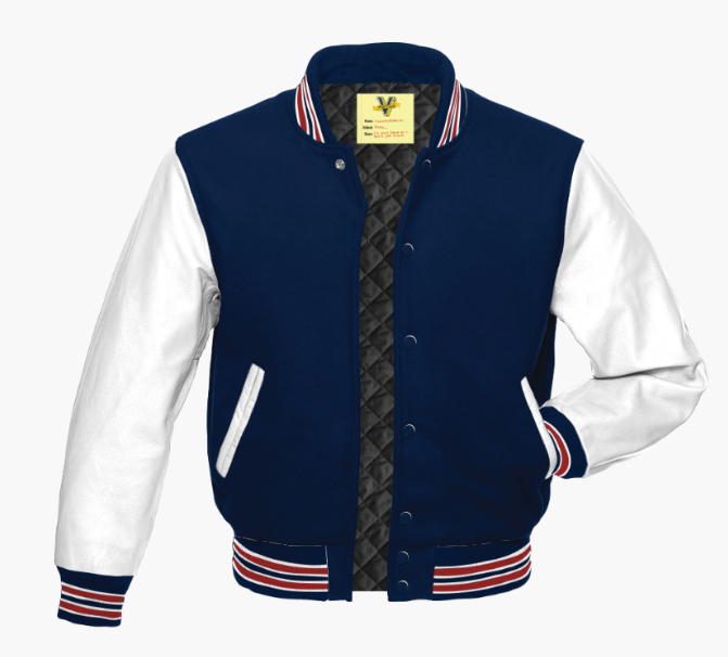 Navy blue and white letterman jacket hotsell