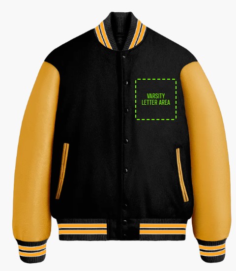 Veste de facteur varsity noir et jaune des années 1950 - France