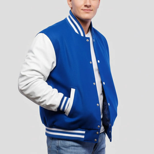 True Royal Wool & White Leather Jacket