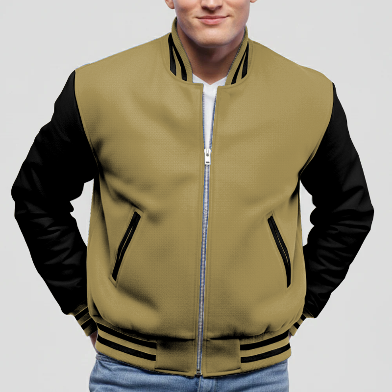 Old Gold Wool & Black Leather Jacket