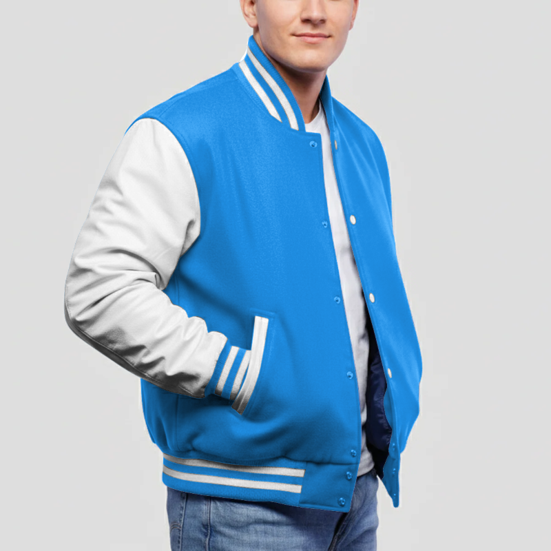 Newark Blue Wool & White Leather Jacket