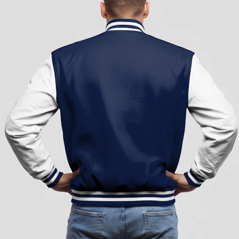 Dark Navy Wool & White Leather Jacket
