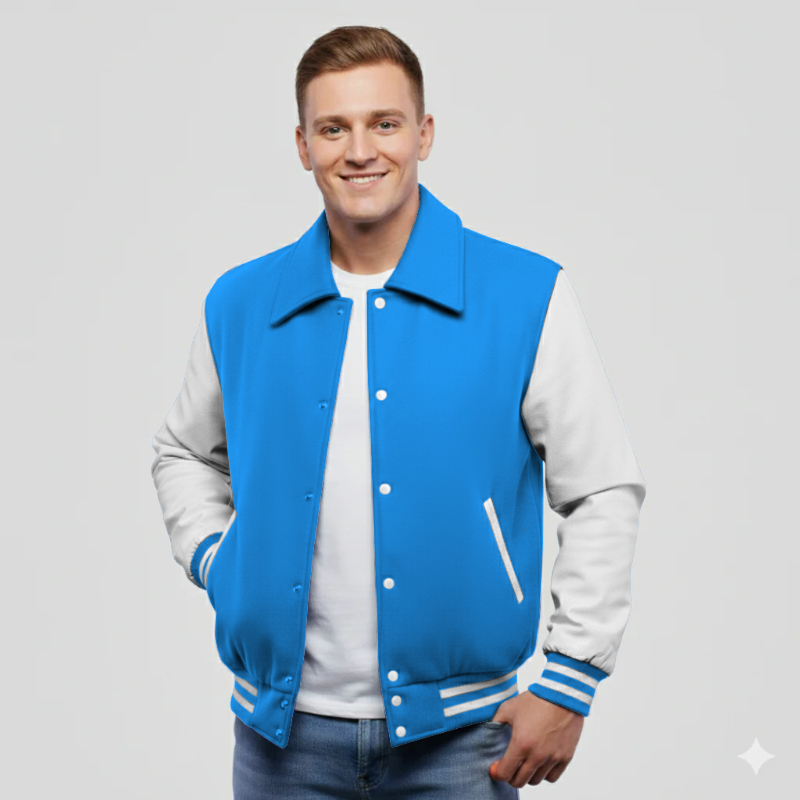 Newark Blue Wool & White Leather Jacket