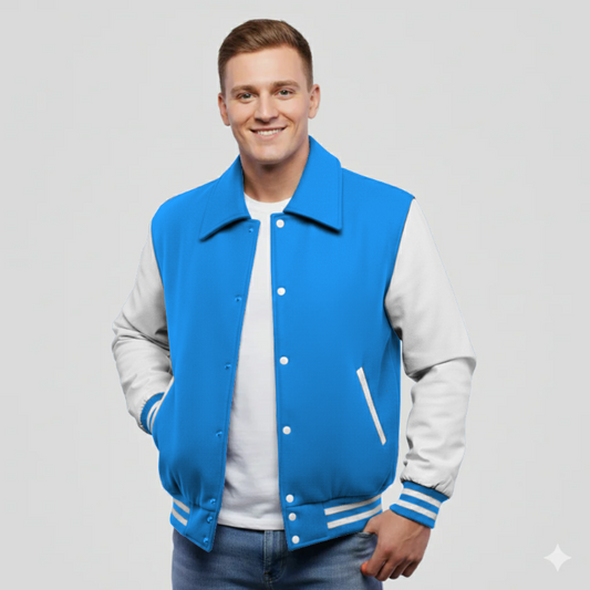Newark Blue Wool & White Leather Jacket
