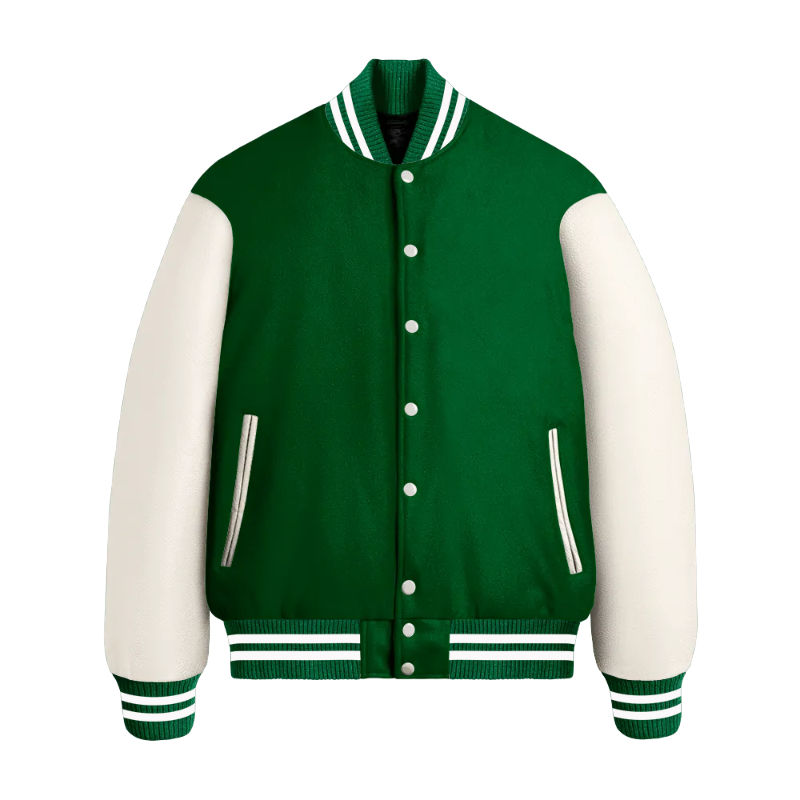 Kelly Green Wool & White Leather Jacket