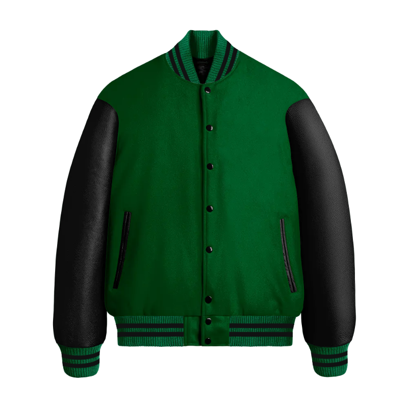 Kelly Green Wool & Black Leather Jacket