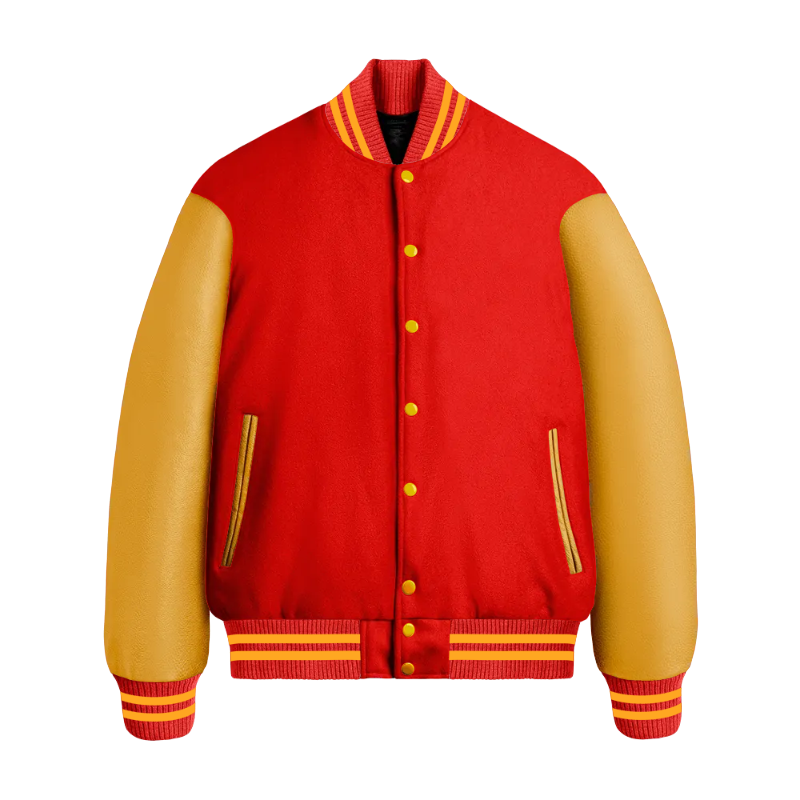 Scarlet Wool & Bright Gold Leather Jacket