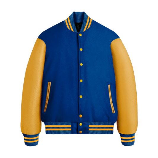 True Royal Wool & Bright Gold Leather Jacket
