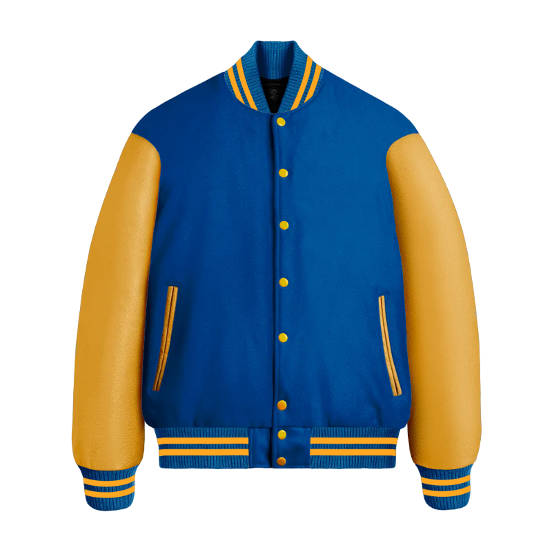 Newark Blue Wool & Bright Gold Leather Jacket