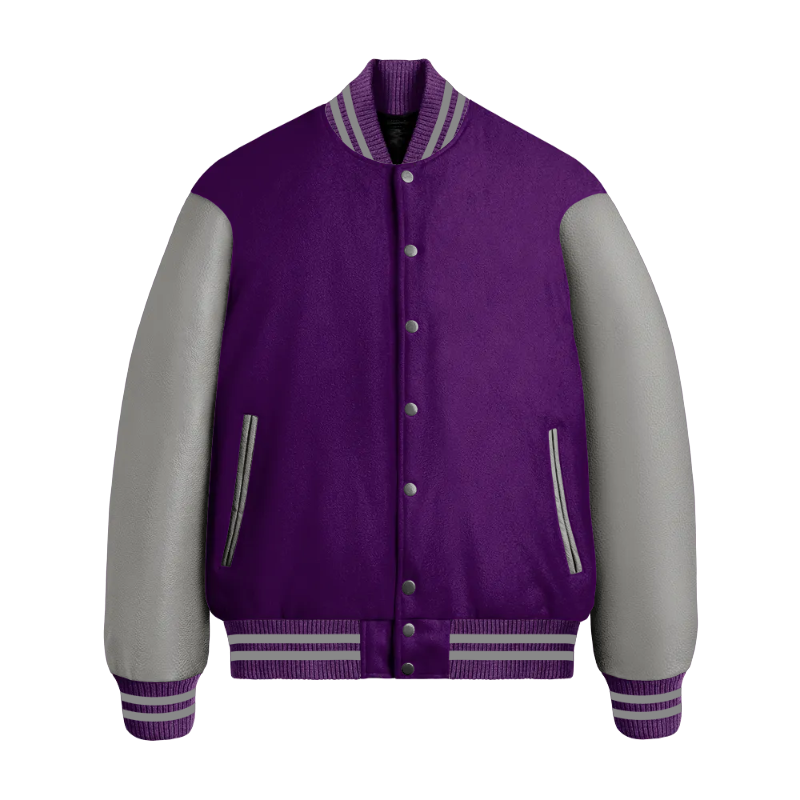Purple Wool & Grey Leather Jacket