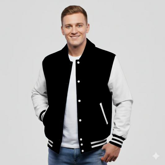 Black Wool & White Leather Jacket