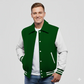 Hunter Green Wool & White Leather Jacket
