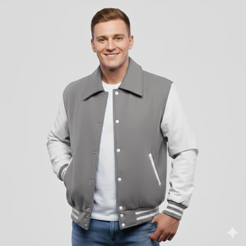 Light Oxford Wool & White Leather Jacket