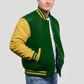 Hunter Green Wool & Bright Gold Leather Jacket