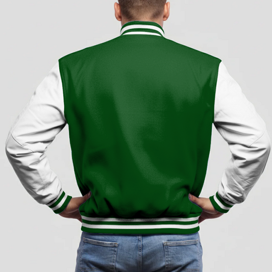 Hunter Green Wool & White Leather Jacket
