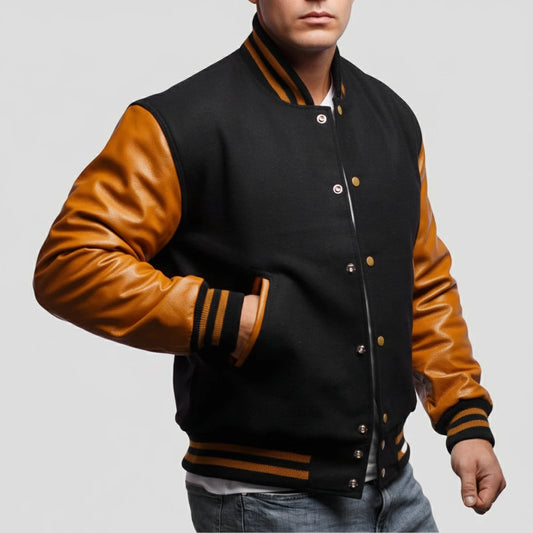 Black Wool & Old Gold Leather Jacket