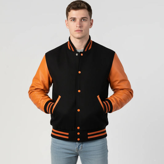 Black Wool & Orange Leather Jacket