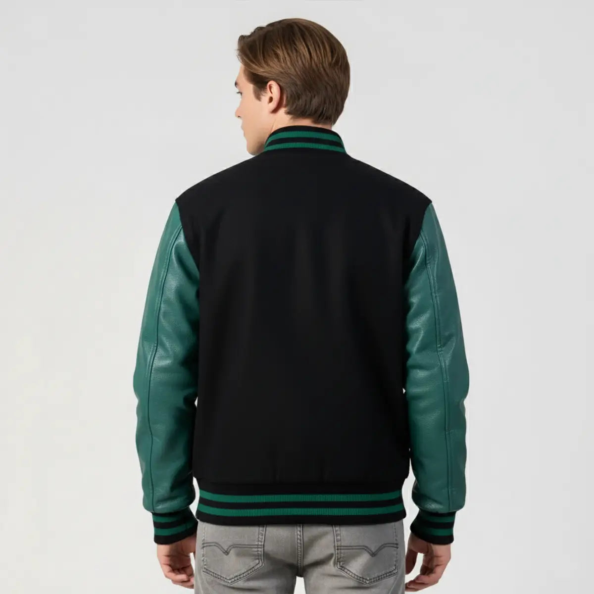 Black Wool & Teal Leather Jacket